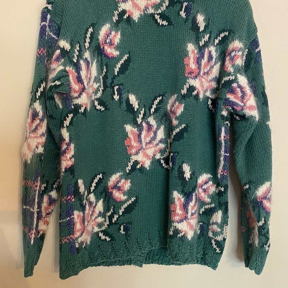 VTG Hand Knitted Cardigan Sweater Ramie Mohair Sz Small Floral Cottage Feminine - Picture 10 of 16